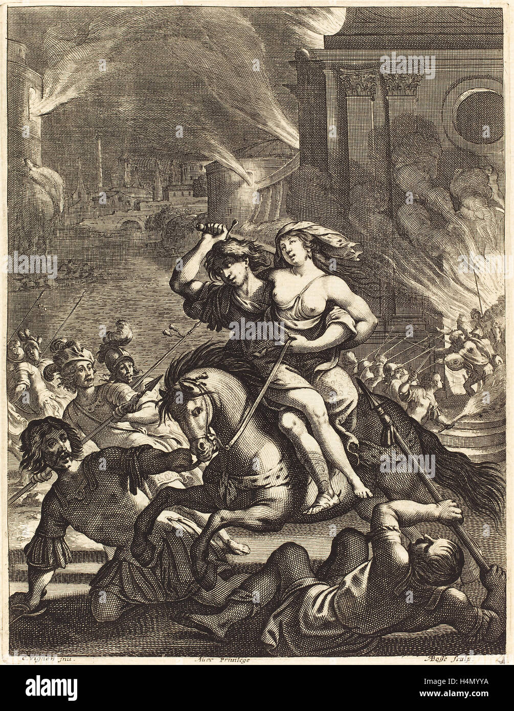 Abraham Bosse dopo Claude Vignon (francese, 1602 - 1676), Illustrazione di Jean Desmarets' 'L'Ariane', pubblicato 1639, attacco Foto Stock