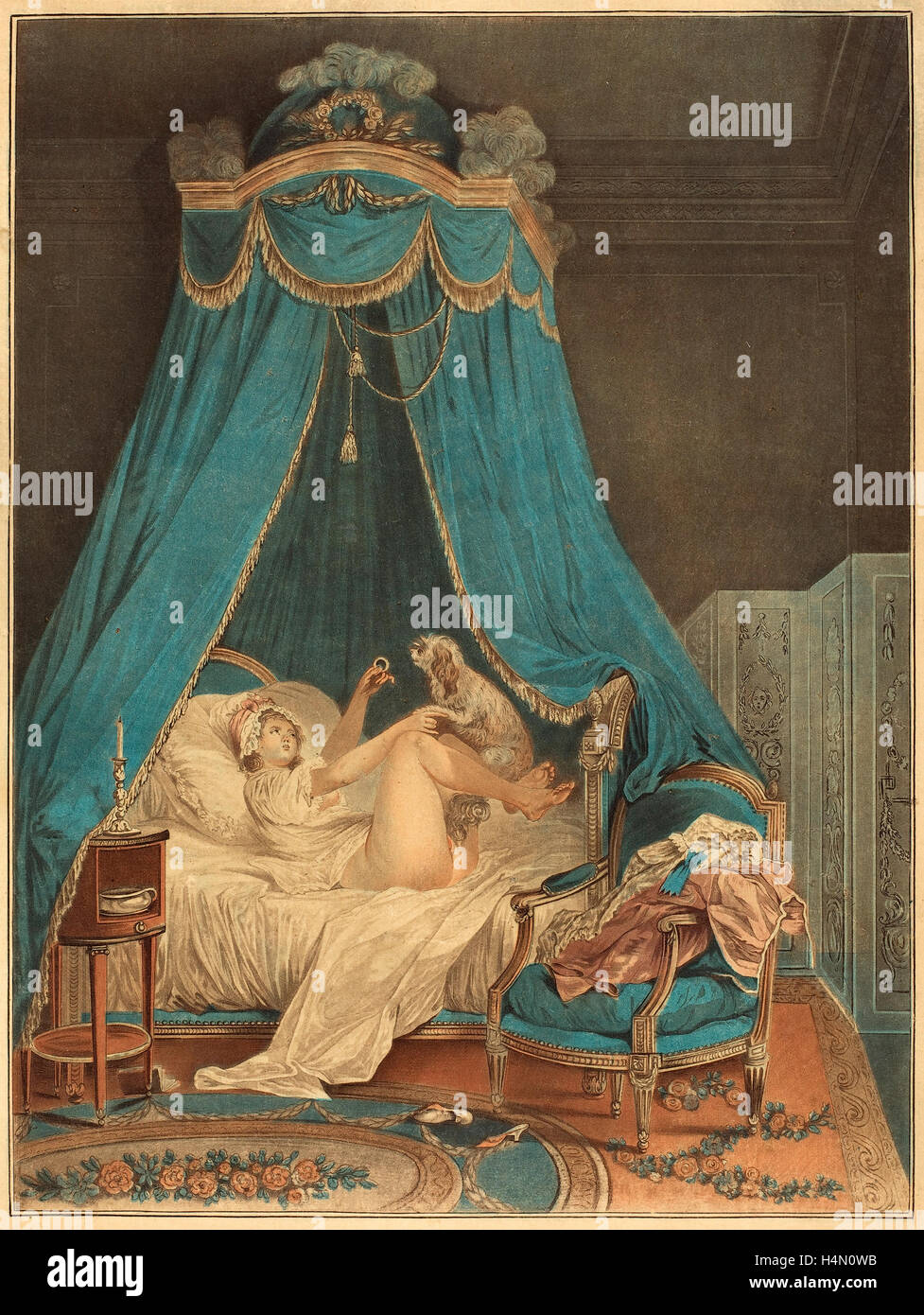 Jean-Baptiste Chapuy dopo Nicolas Lavreince (francese, c. 1760 - 1802), Le Petit favori, acquatinta a colori e attacco Foto Stock