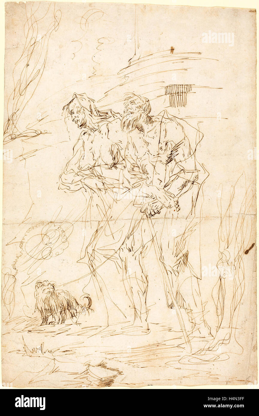 Paul Troger (austriaco, 1698 - 1762), due mendicanti con il loro cane, c. 1728, a penna e inchiostro bruno su carta vergata Foto Stock