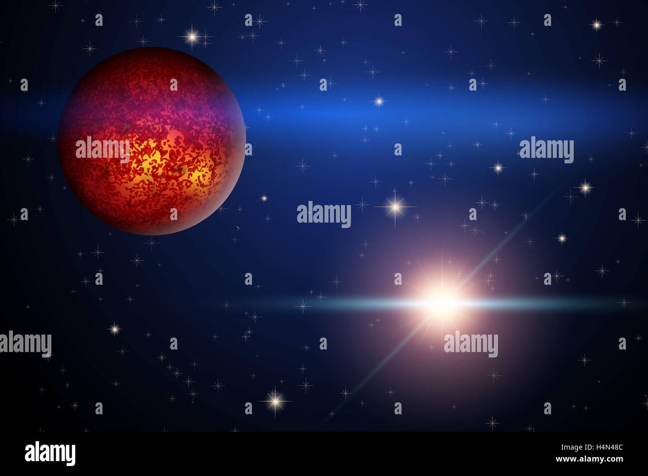 Il pianeta Marte e la stella luminosa nello spazio Illustrazione Vettoriale