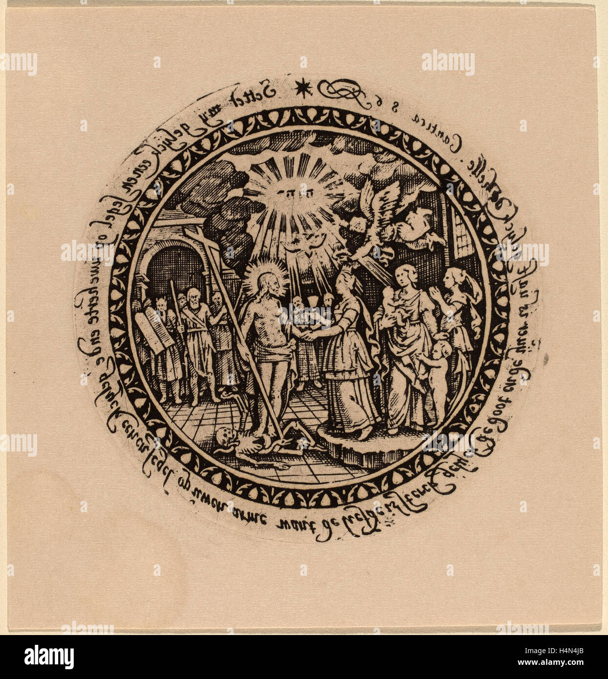 Netherlandish XVI secolo, trionfante di Cristo con i profeti e i santi, incisione Foto Stock