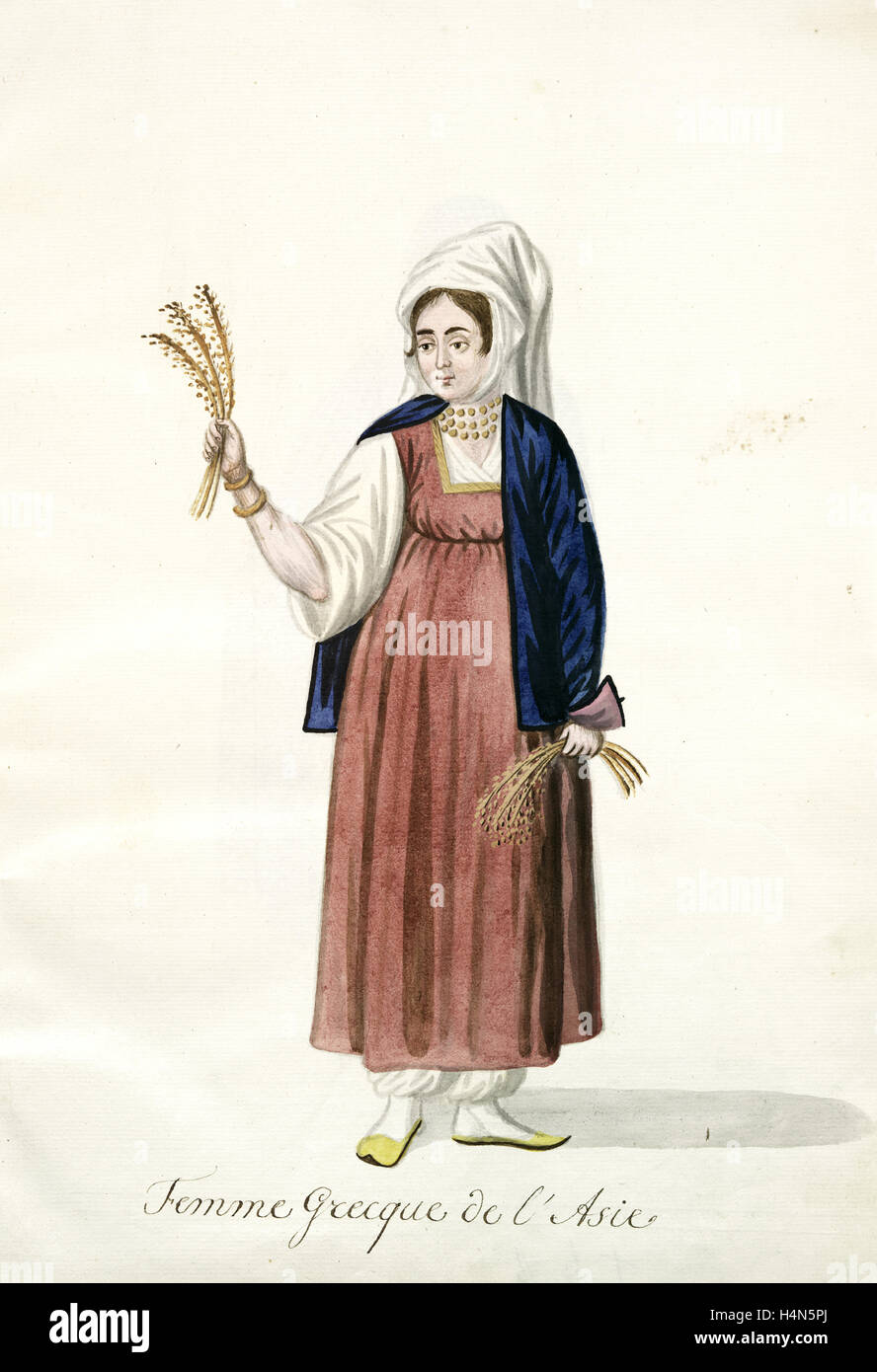 Femme Greque de l'Asie. Un contadino holding covoni di grano. [84] Mahmud II, Sultano dei turchi, 1784-1839, (patrono) Foto Stock