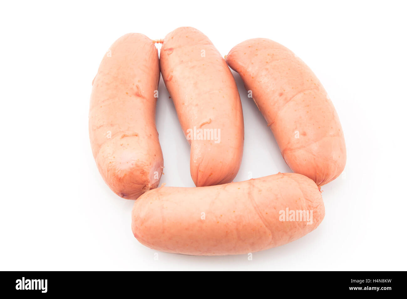 Hot Dogs, naturale, intestino, isolato, bianco, sfondo, cibo, salsicce, carne, prima colazione, snack, cena, fresche, colesterolo, Foto Stock