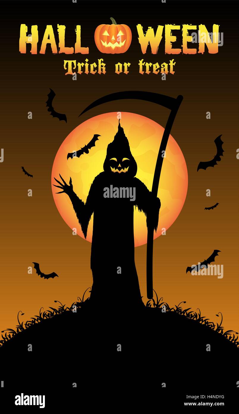 Grim Reaper con sfondo di halloween Illustrazione Vettoriale