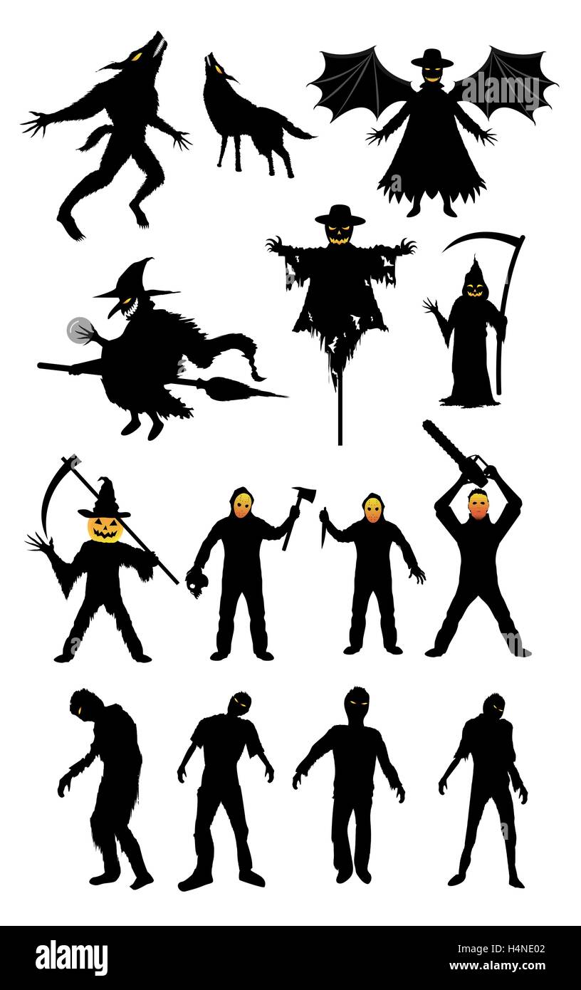 Halloween monster zombie killer seriale impostato Illustrazione Vettoriale