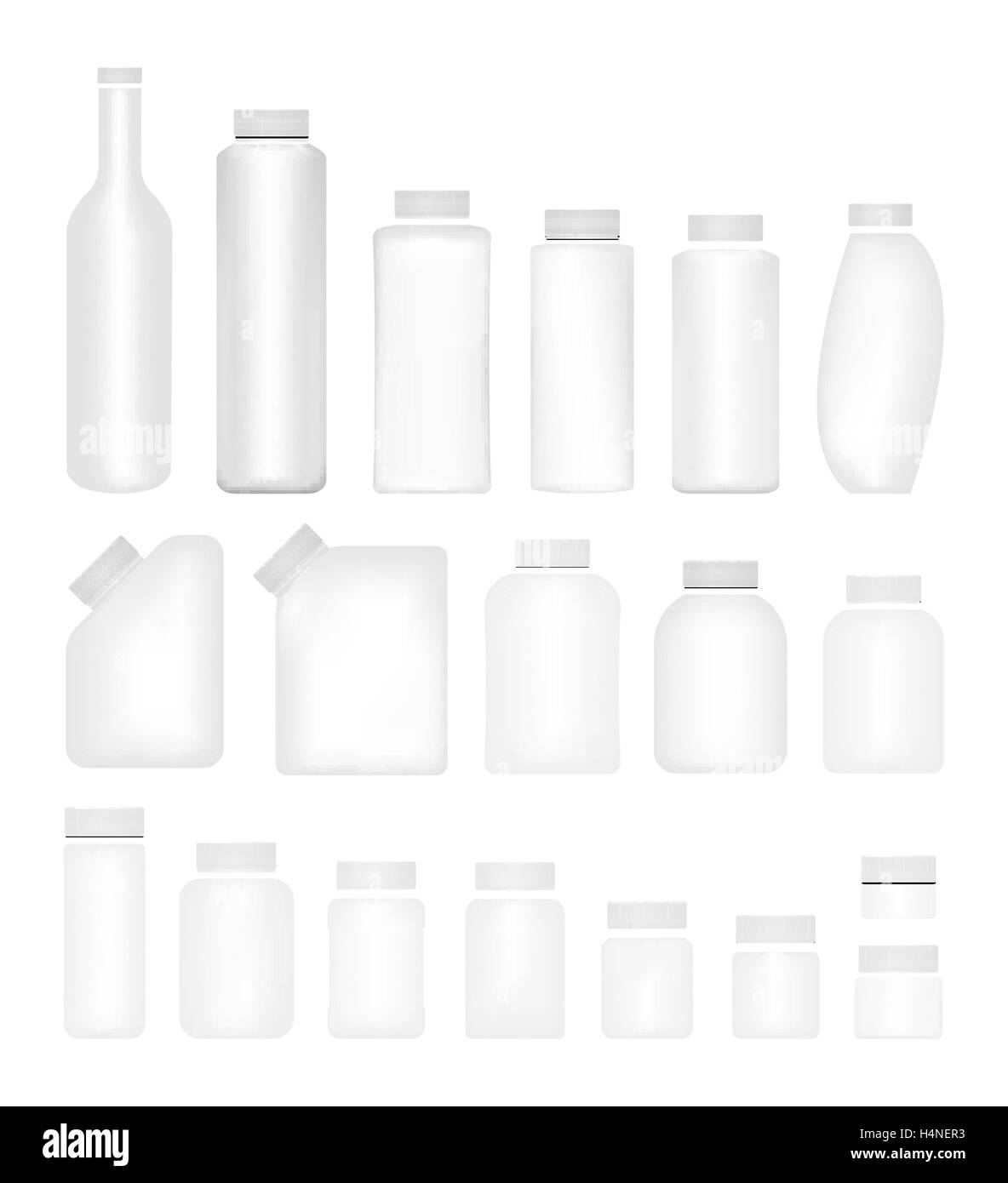 Set di vuoto di materiale di imballaggio di plastica di bottiglie con tappo Illustrazione Vettoriale
