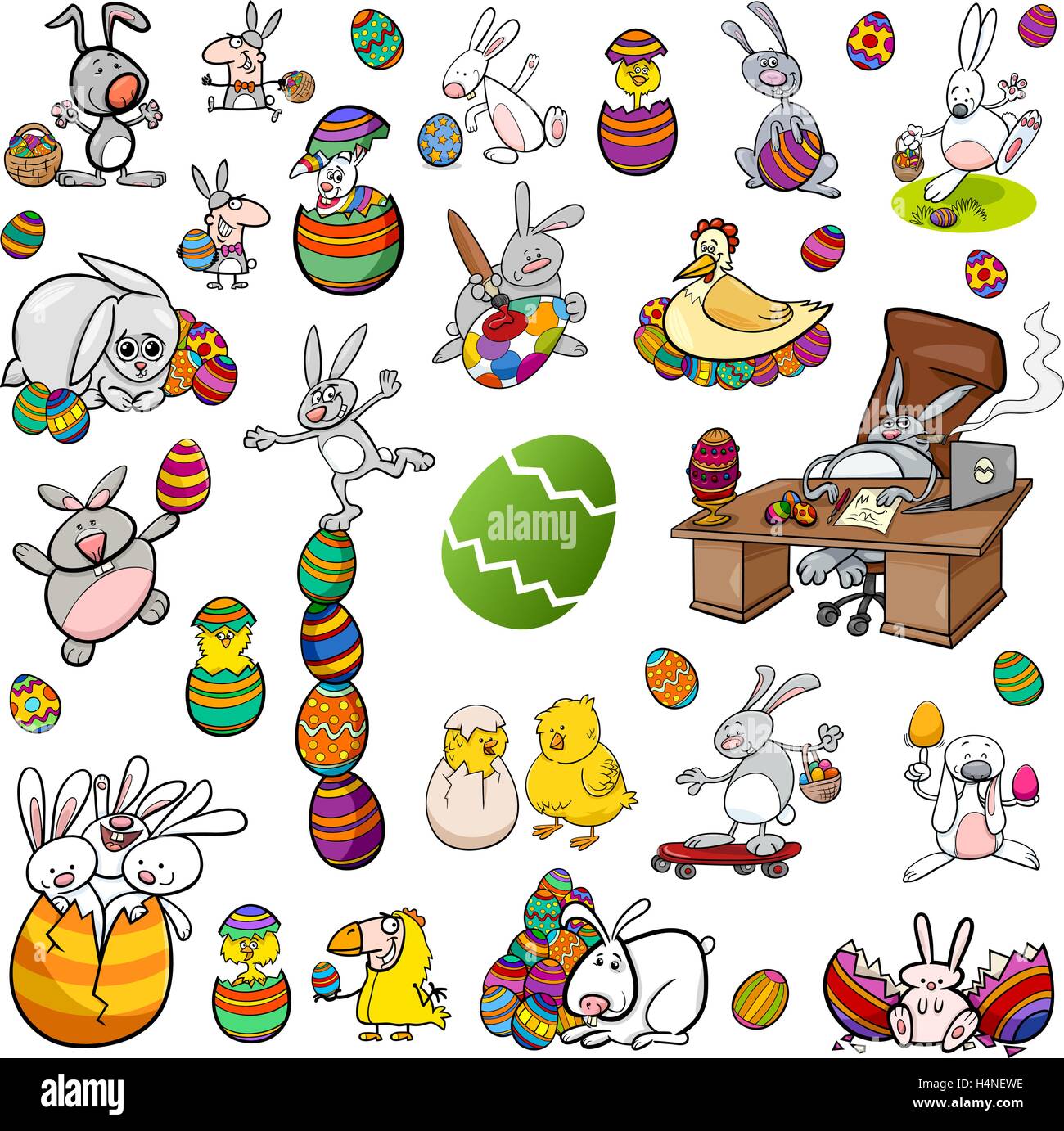 Illustrazione del fumetto di Pasqua personaggi e temi Clip Art impostato Illustrazione Vettoriale