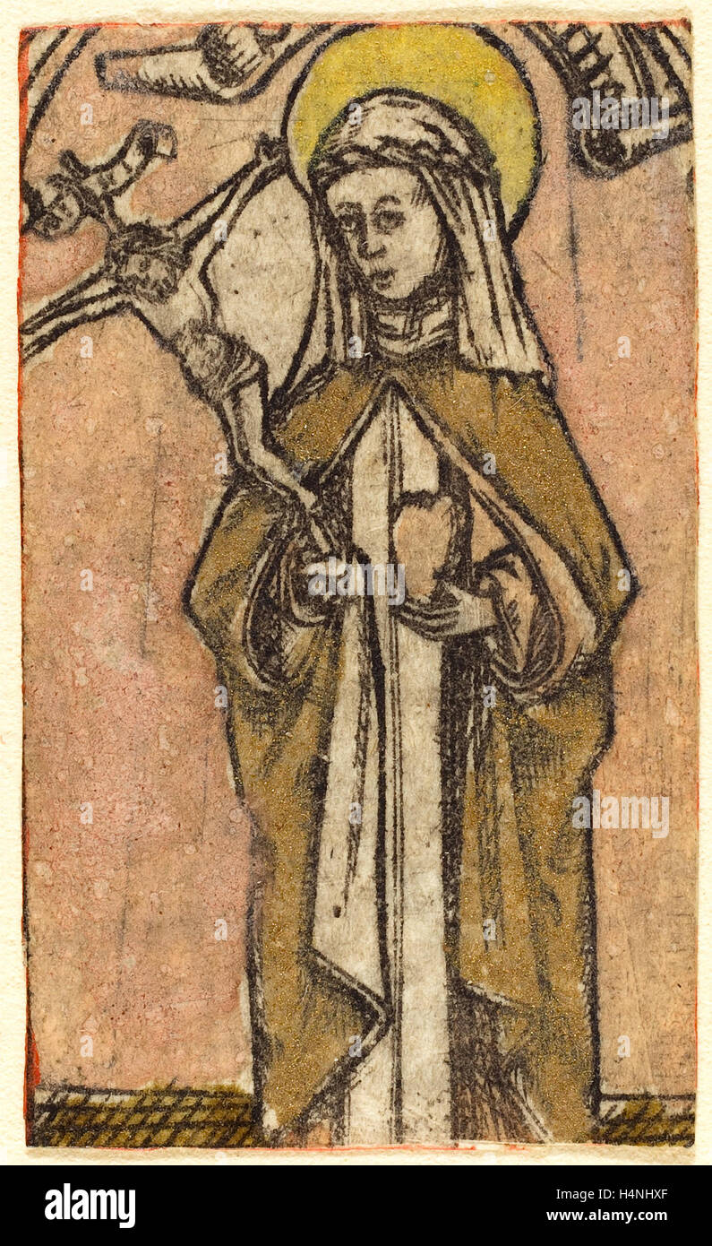Il tedesco del xv secolo, Saint Brigitta?, c. 1460-1470, incisione colorate a mano Foto Stock