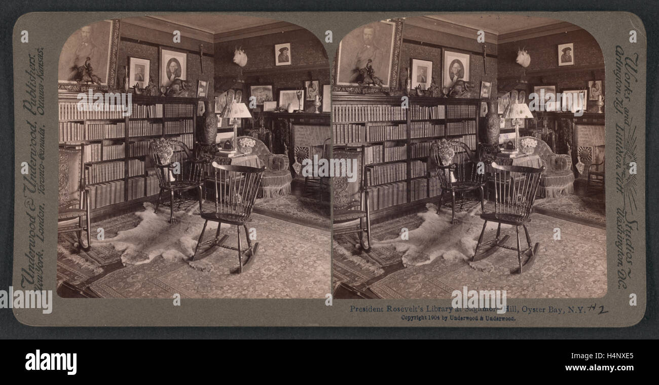 Il presidente Roosevelt della biblioteca al Sagamore Hill, Oyster Bay, N.Y. Foto Stock