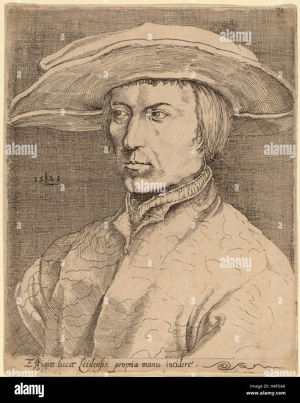 Stile di Lucas van Leyden dopo Albrecht Dürer, autoritratto, 1525, attacco Foto Stock