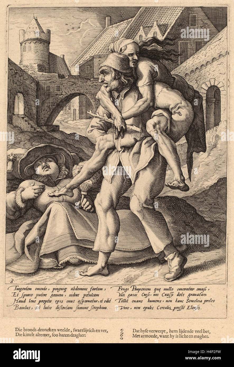 Officina di Hendrik Goltzius dopo Karel van Mander io (olandese del XVII secolo), la povertà è più facile da sopportare di lusso, c. 1592 Foto Stock