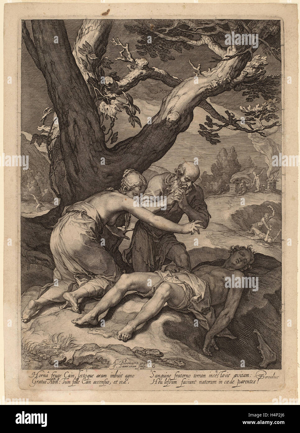 Jan Pietersz Saenredam dopo Abramo Bloemaert (Olandese, 1565 - 1607), Adamo ed Eva piange sopra il cadavere di Abele, 1604 Foto Stock