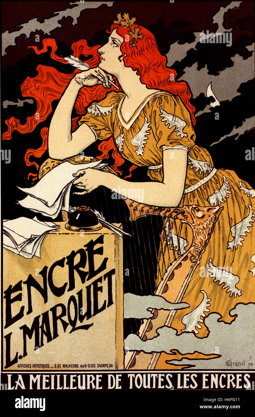Poster per l' Encre Marquet. Eugène Grasset 1845 - 1917, un franco-svizzera artista decorativo che ha lavorato a Parigi, Francia Foto Stock