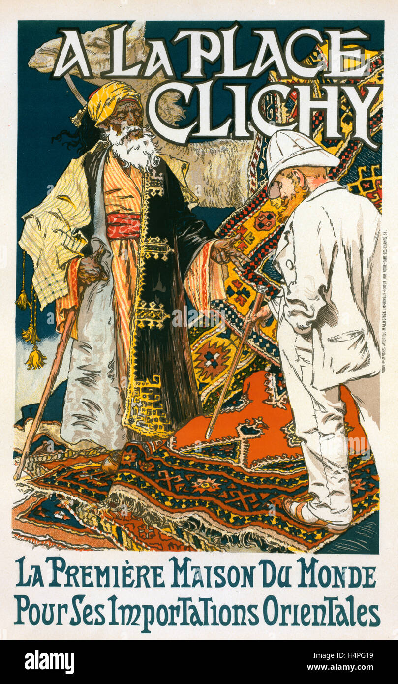 Poster per magasin de Nouveautés 'a la Place Clichy'. Eugène Grasset 1845 - 1917, un franco-svizzera artista decorativo Foto Stock