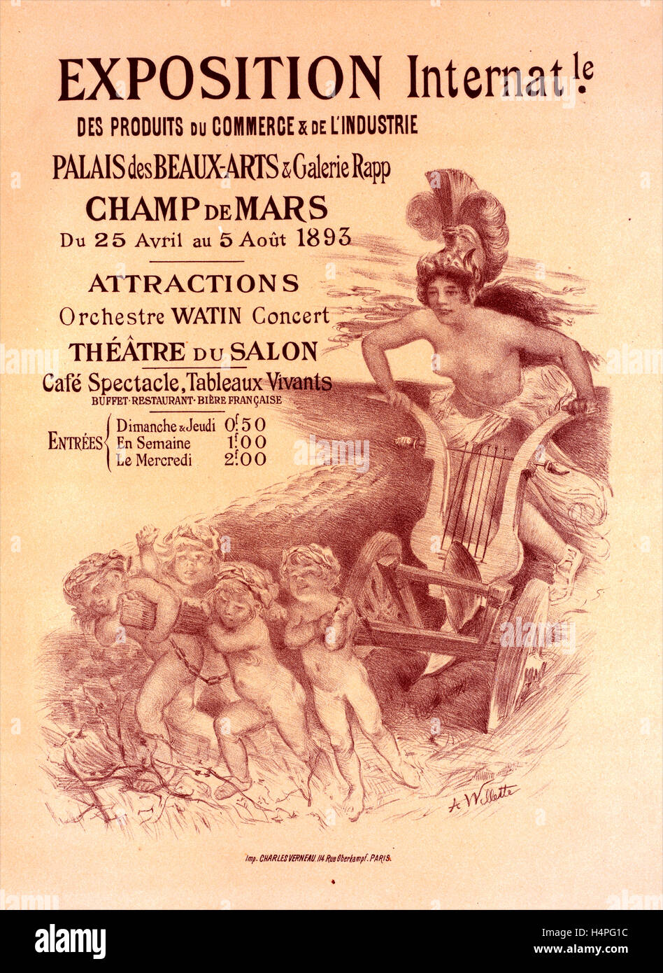 Poster per l' Exposition internationale des Produits du Commerce et de l'Industrie, au Champ de Mars. Esposizione internazionale Foto Stock