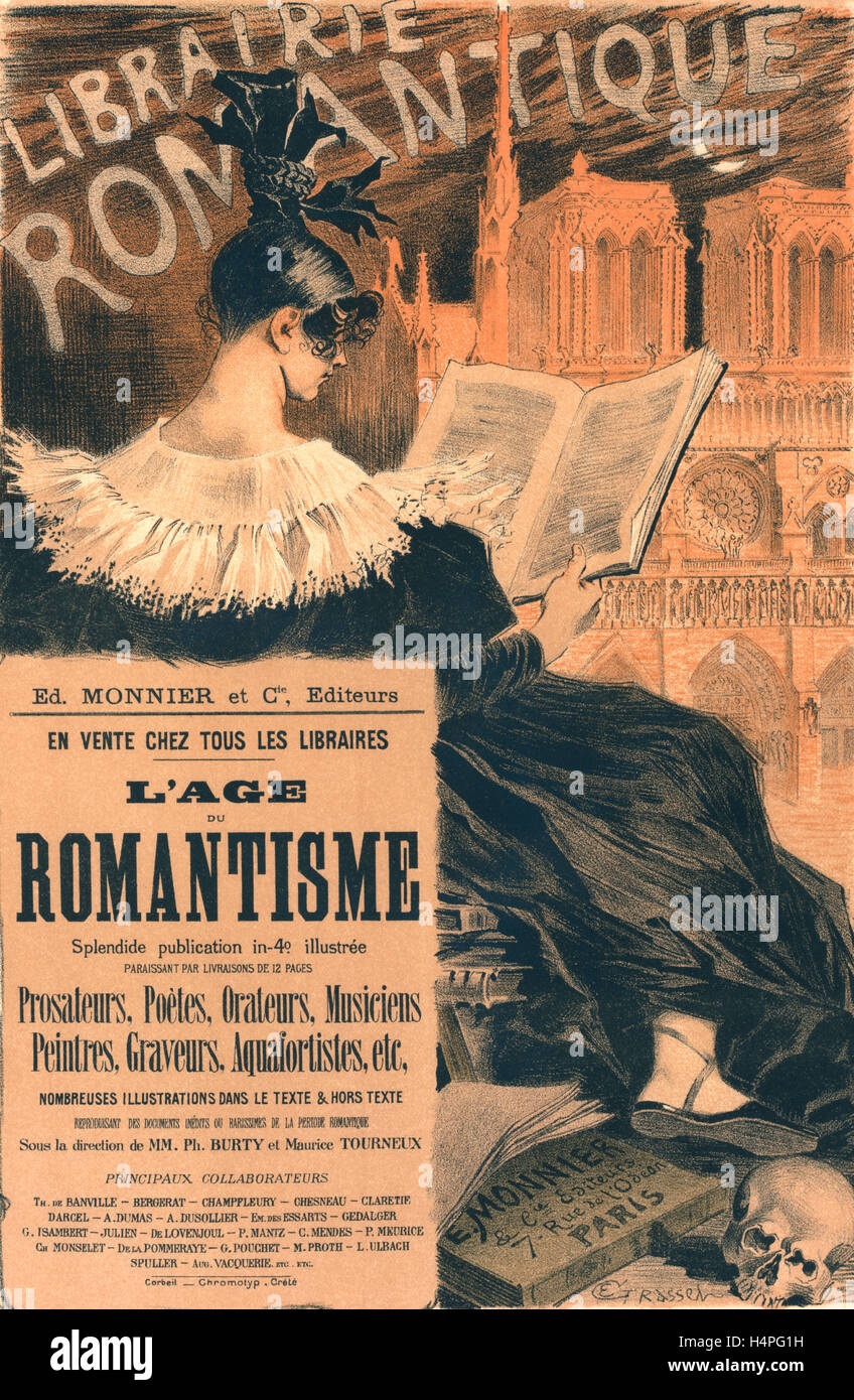 Poster per la Librairie Romantique. La promozione del libro L'age du romantisme, l'età Romantica, 1887, Eugène Grasset 1845 - 1917 Foto Stock
