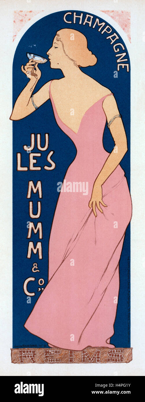 Poster per lo Champagne Jules Mumm. Maurice Joseph Réalier-Dumas, (1860-1928), illustratore francese, pittore e artista grafico. Foto Stock