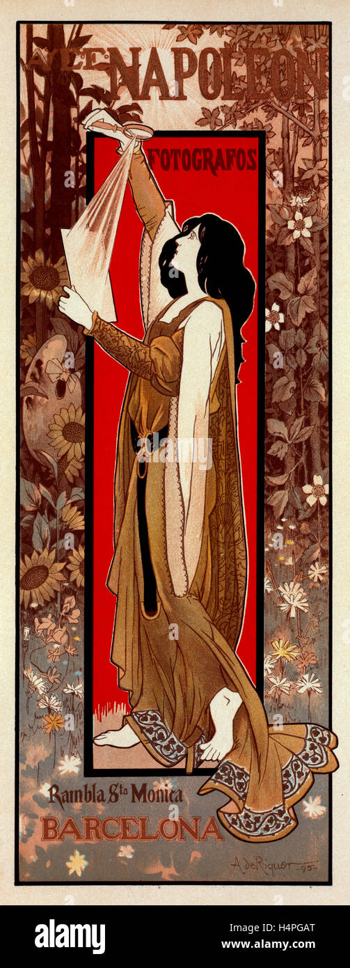 Poster spagnolo per la Maison A. et E. Napoléon, Riquer, Alexandre de, 1856-1920, artista Foto Stock