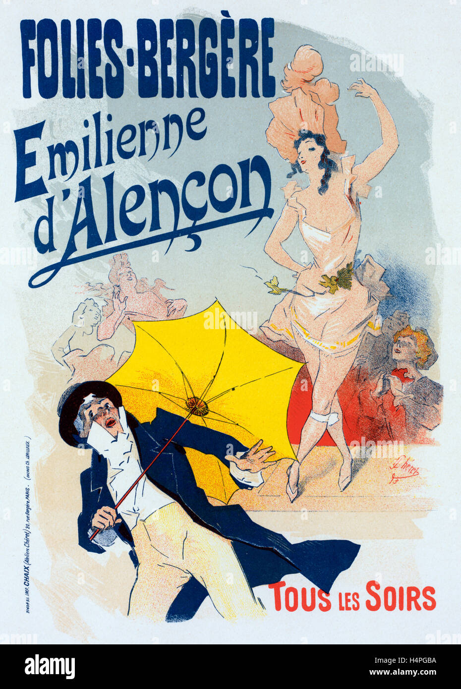 Poster per les Folies-Bergère, Émilienne d'Alençon. Chéret, Jules, 1836-1932, pittore francese e litografo Foto Stock