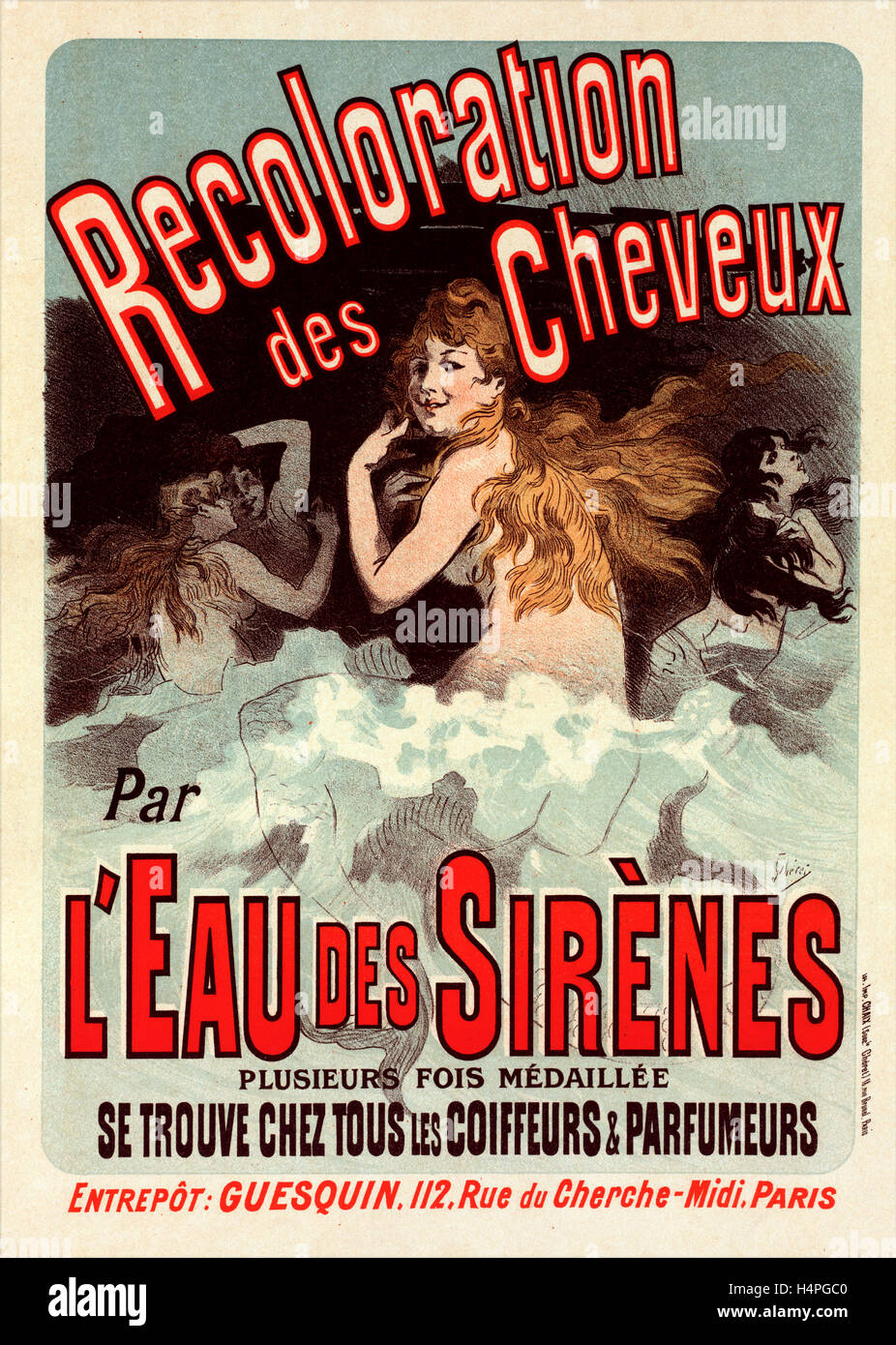 Poster per l' Eau de Sirènes. Chéret, Jules (1836-1932), pittore francese e litografo Foto Stock