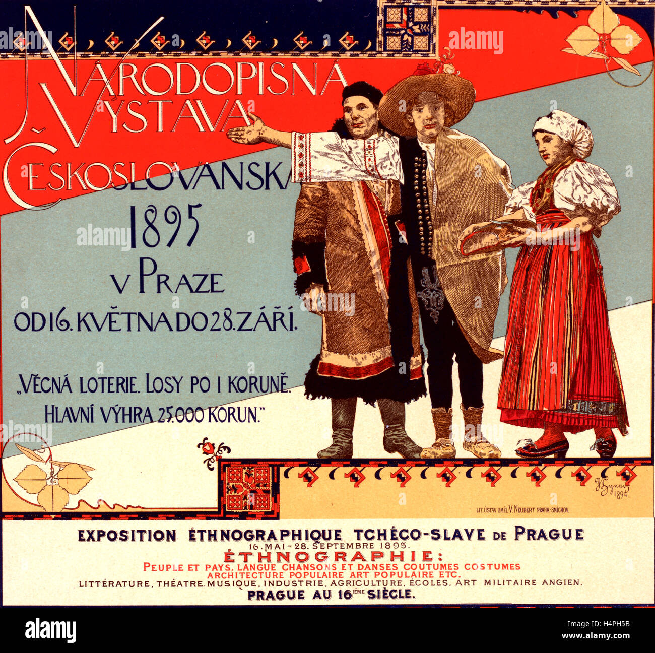 Poster per l' Exposition ethnographique tchèco-slave de Praga. Hynais, Vojtech (1854-1925), artista Foto Stock