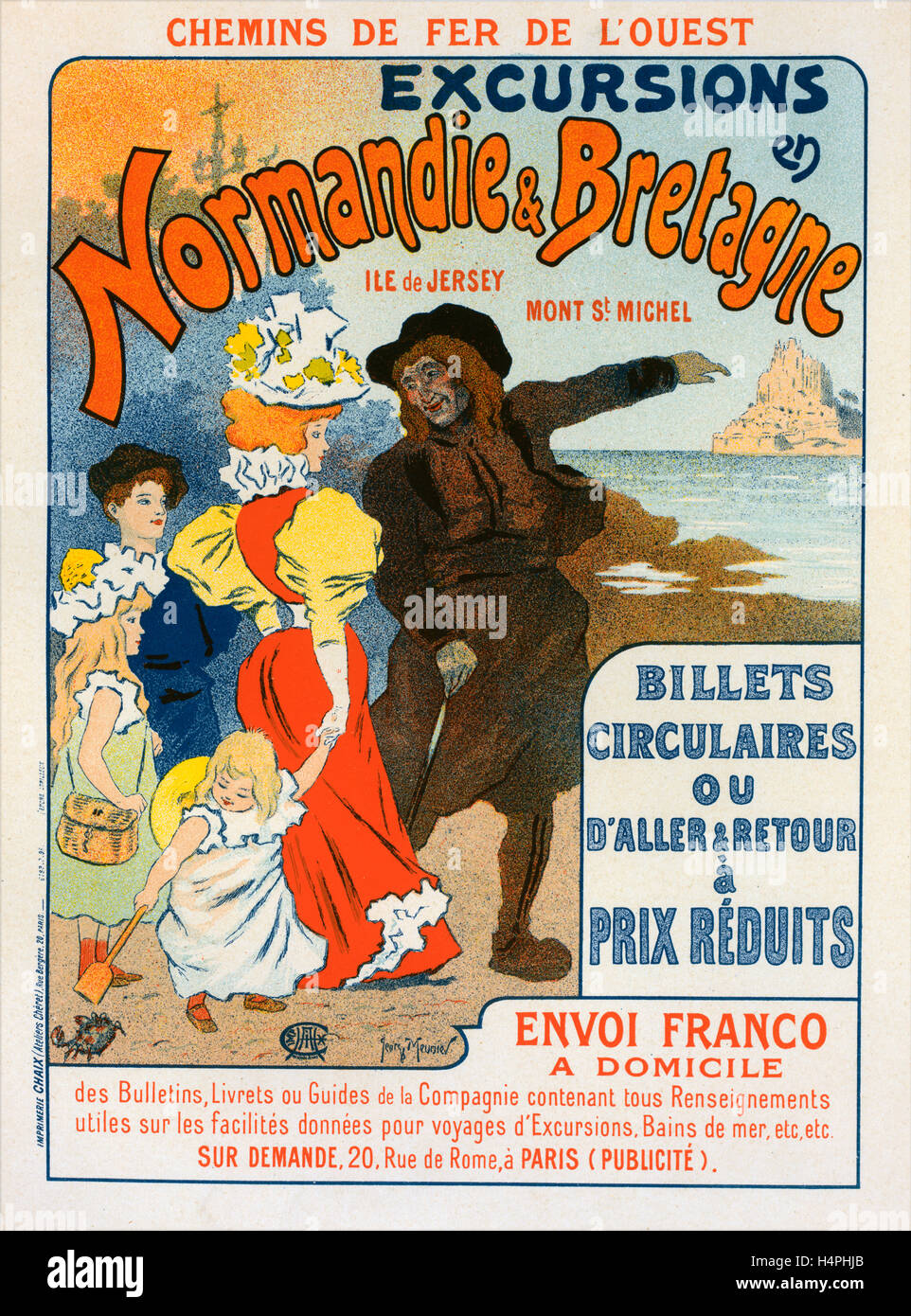 Poster per la Compagnie des Chemins de fer de l'Ouest, Escursioni en Normandie et Bretagne. Meunier, Georges (1869-1942) Foto Stock