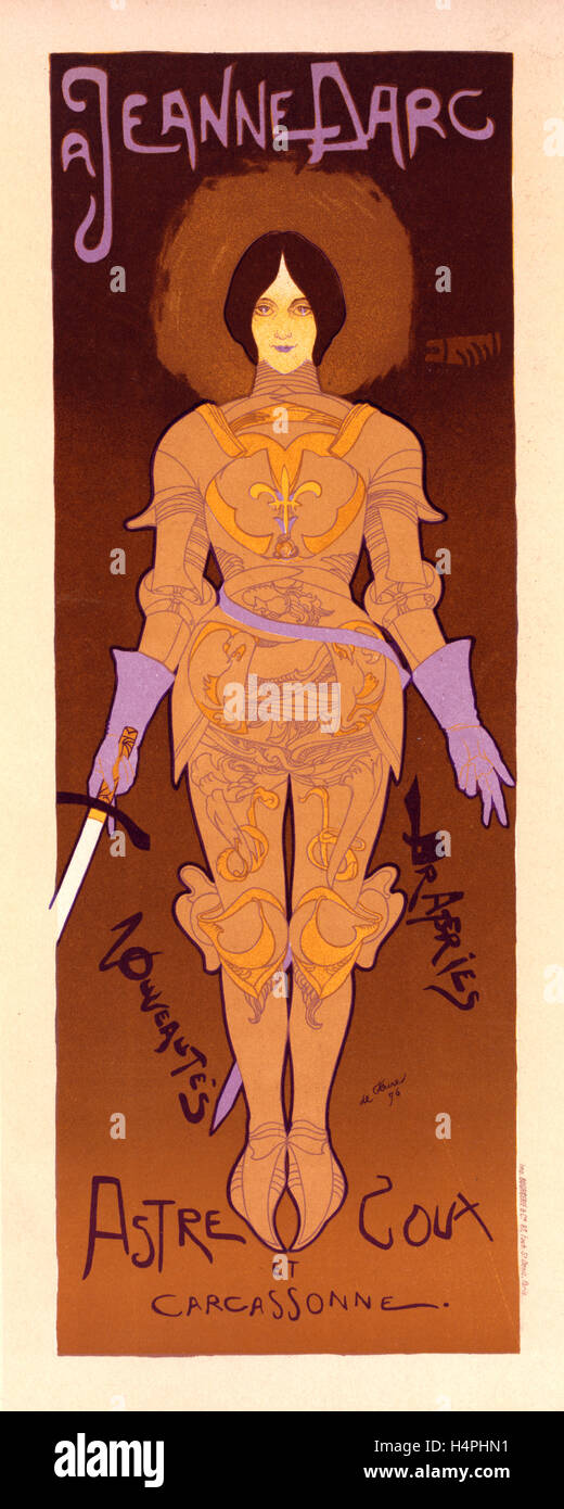 Poster per le Magasin de Nouveautés un Jeanne d'Arc, à Carcassonne. Giovanna d'arco, Feure, Georges de (1868-1943), artista Foto Stock