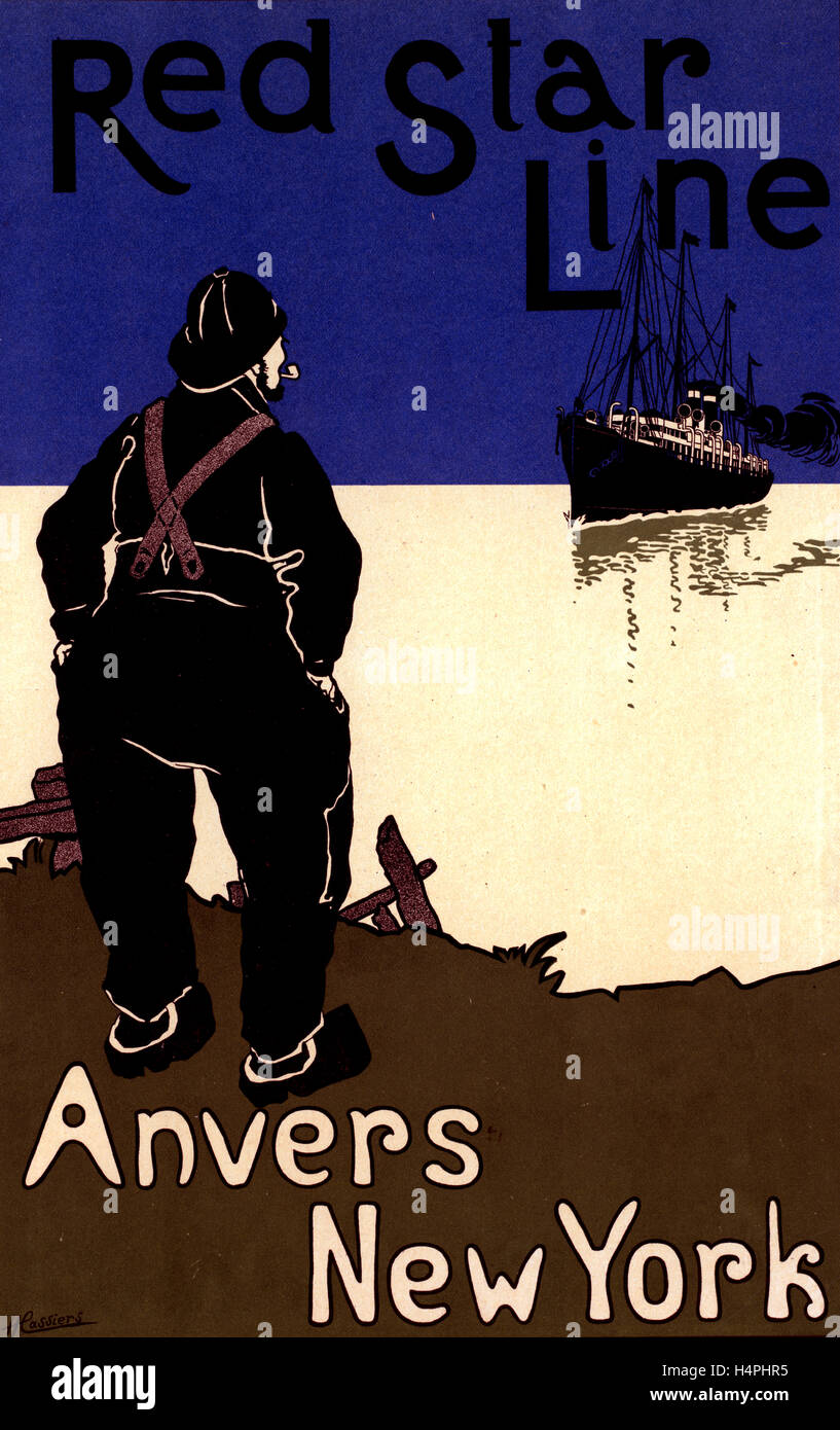 Poster belga Red Star Line. Da Anversa a New York, Cassiers, Henry (1858-1944), artista Foto Stock