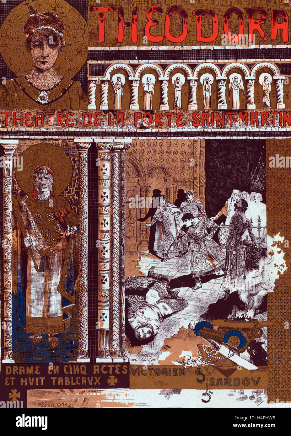 Poster per le théâtre de la Porte-Saint-Martin, Théodora da Victorien Sardou. Orazi, Manuel Foto Stock