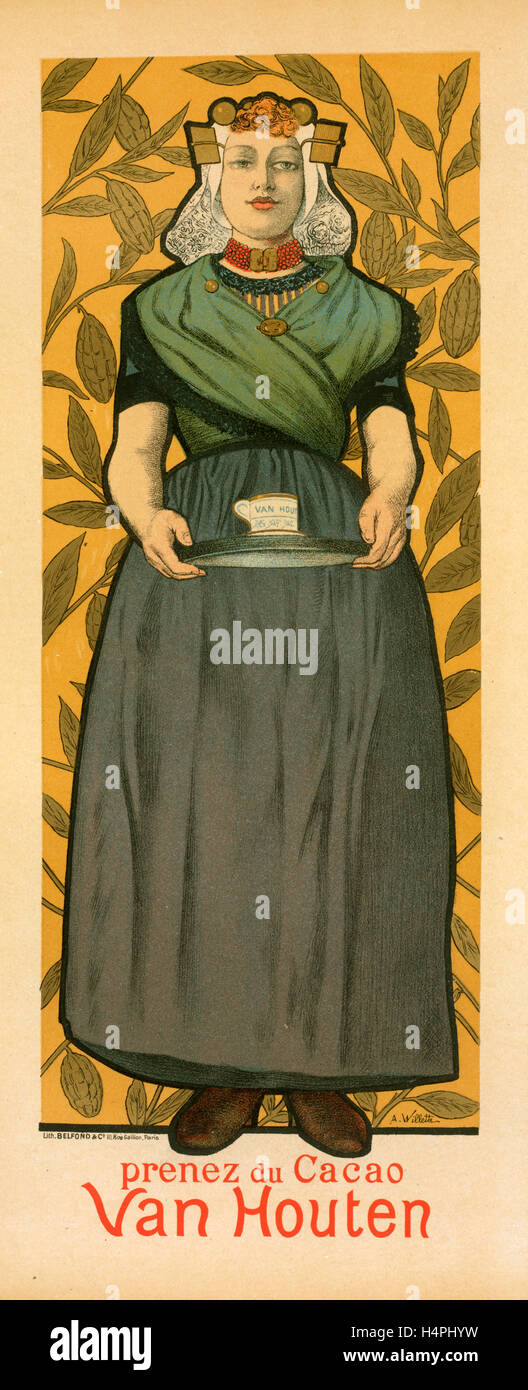Poster per le Cacao Van Houten. Willette, Adolphe, 1857- 1926. Pittore Francese, illustrator, caricaturista, e litografo Foto Stock