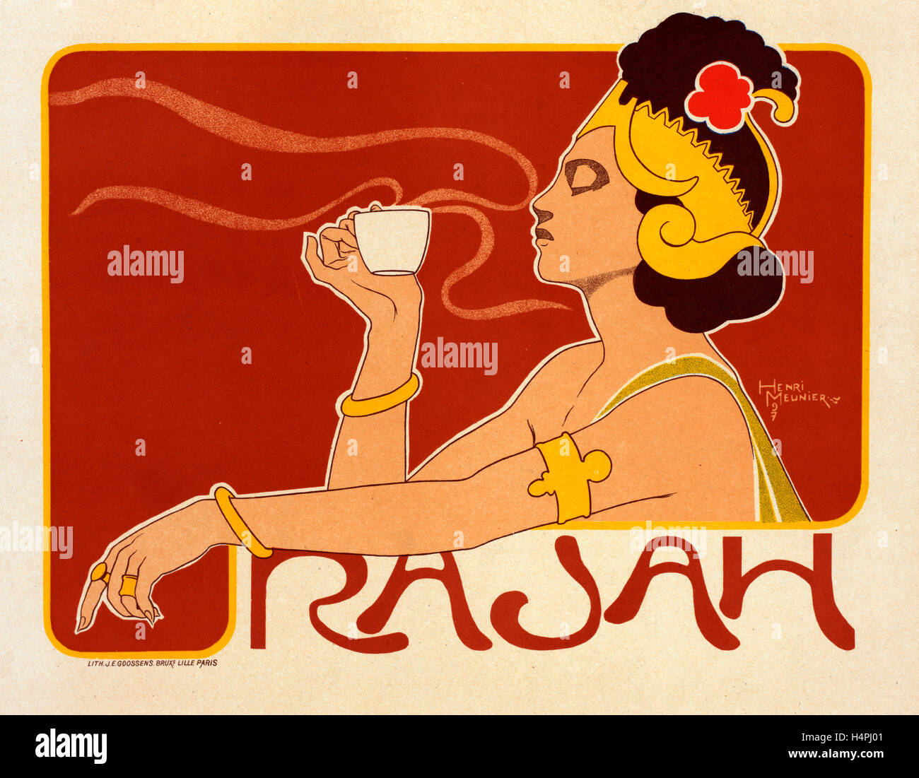 Poster belga per le Café Rajah. Meunier, Henri Georges Jean Isidore (1873-1922), artista Foto Stock