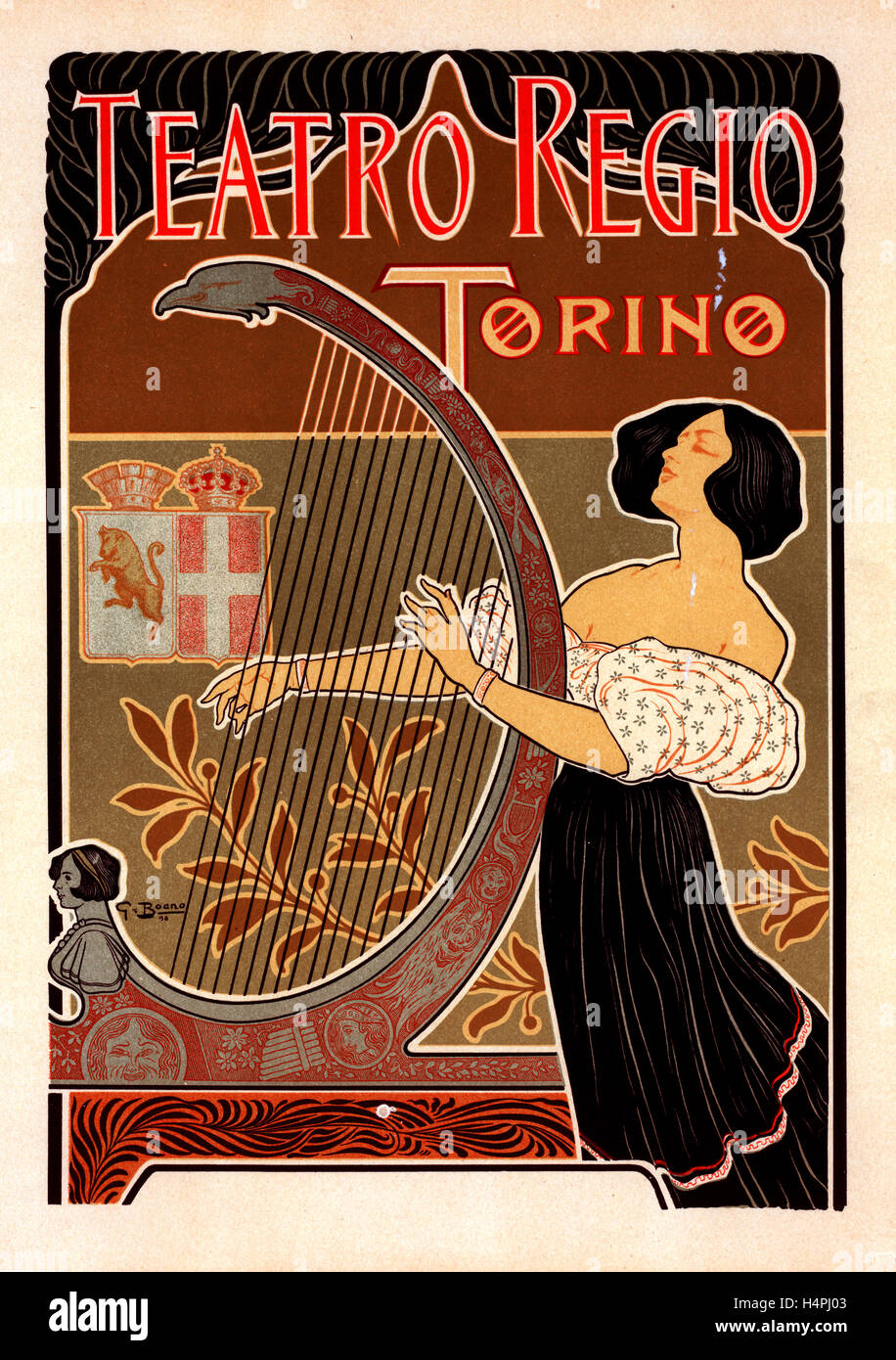 Poster italiano per le Théâtre royal de Turin. Giuseppe Boano 1872 - 1938, pittore italiano, incisore, poster artist Foto Stock