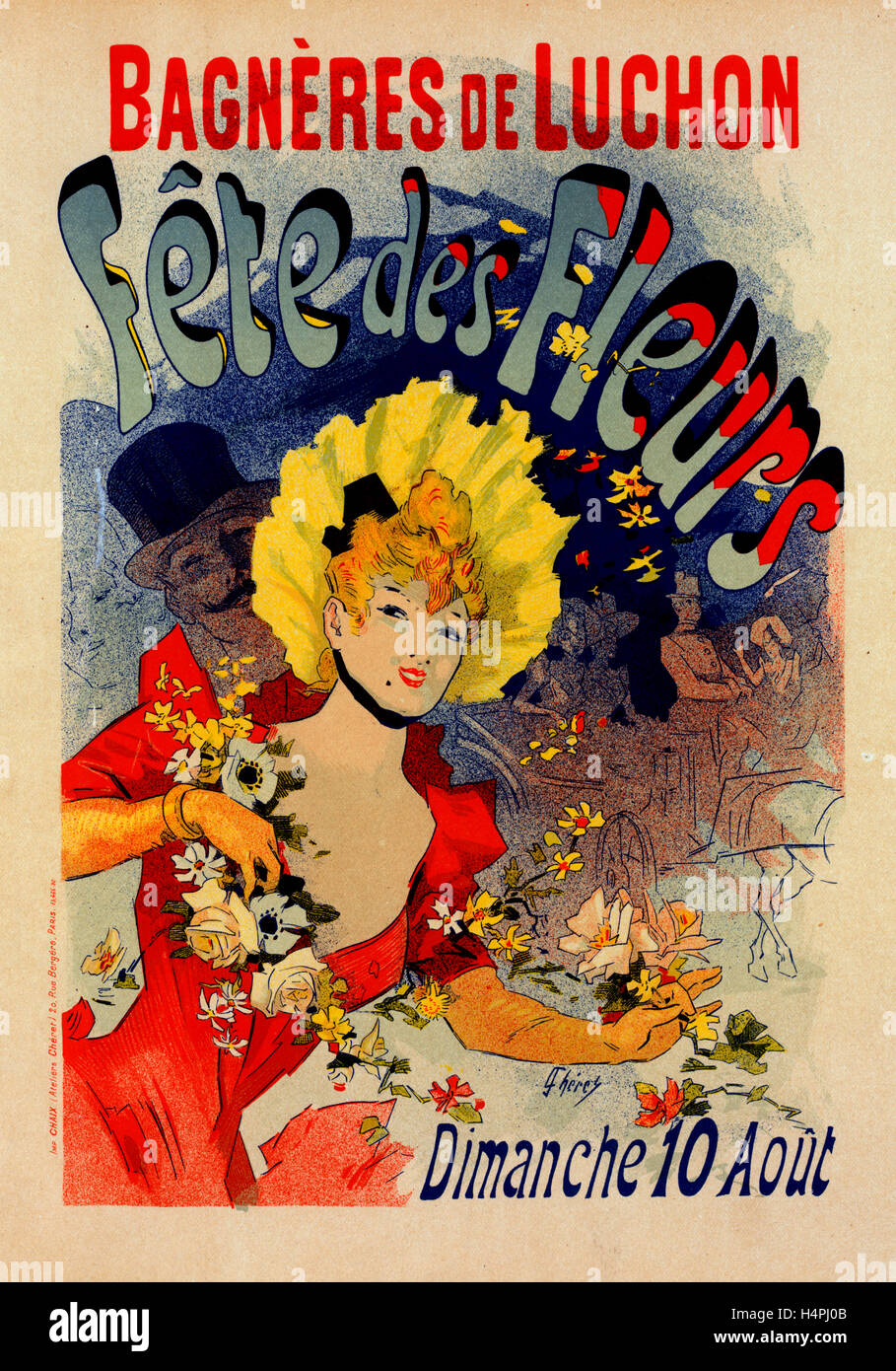 Poster per la Fête des Fleurs de Bagnères de Luchon. Festival dei Fiori in agosto, Chéret, Jules (1836-1932), pittore francese Foto Stock