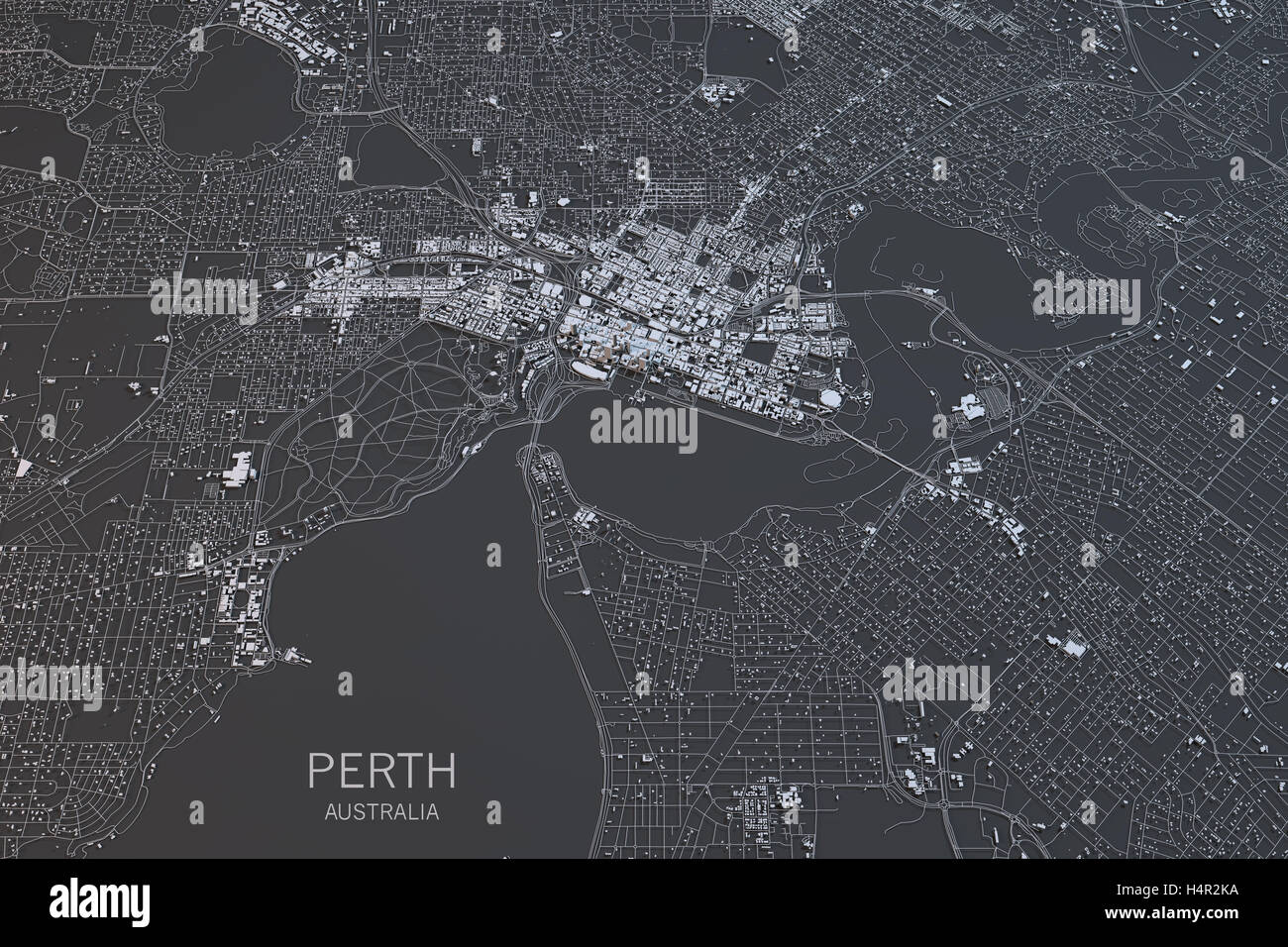 Mappa di Perth, vista satellitare, città, Australia. Il rendering 3D Foto Stock
