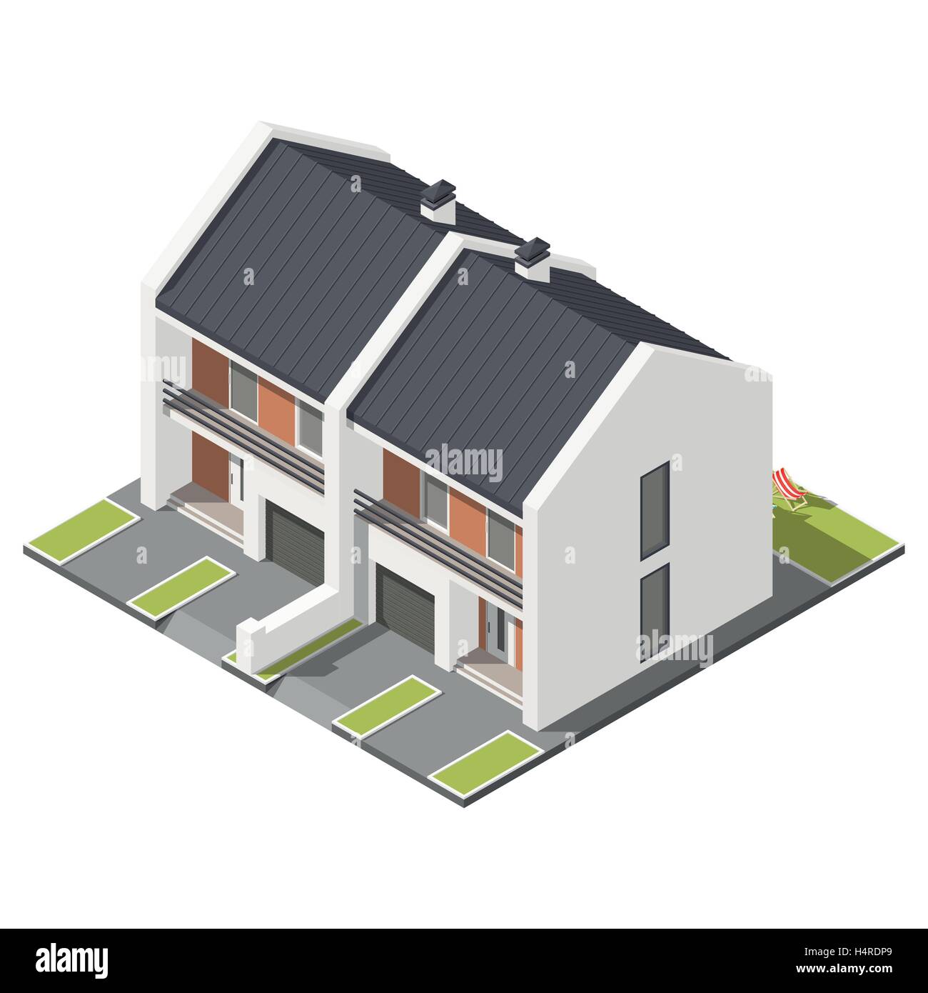 Edificio di due piani collegati cottage con tetto inclinato per due famiglie  isometrica, Imposta icona vettore grafico Immagine e Vettoriale - Alamy