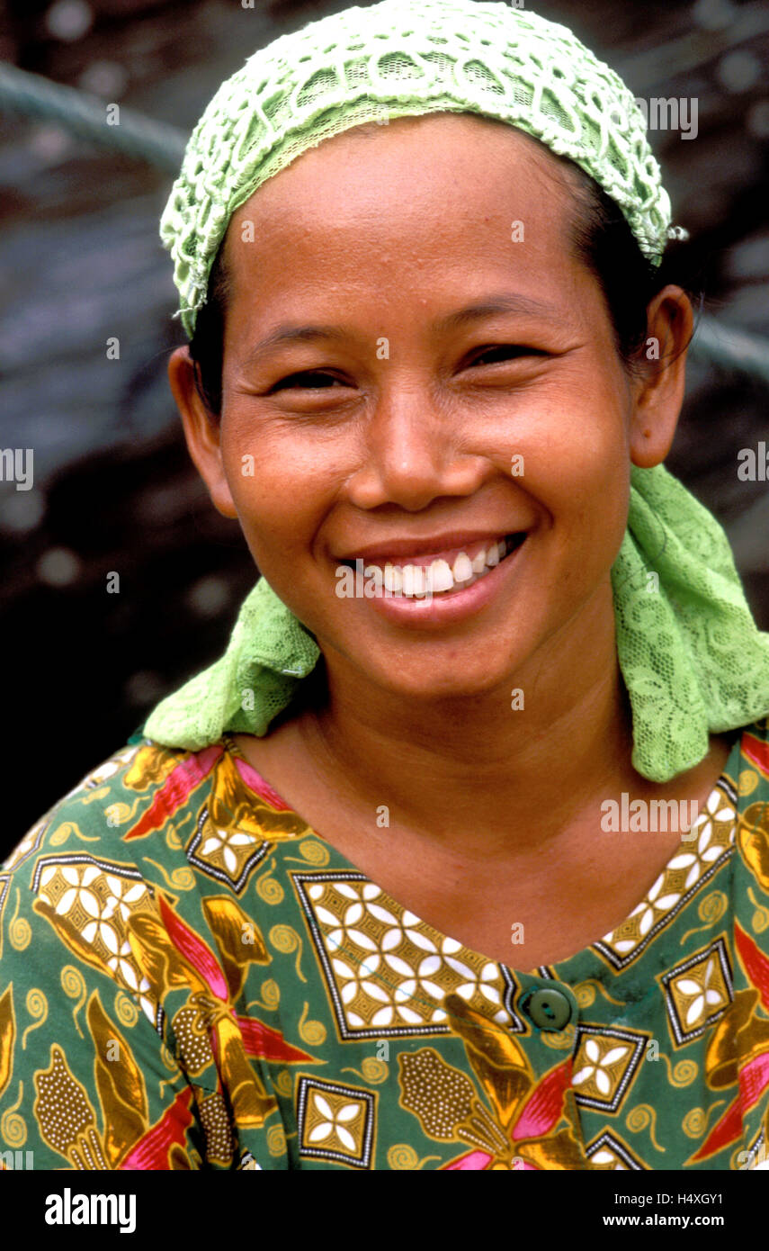 La donna a Sunda Kelapa, jakarta, Indonesia Foto Stock