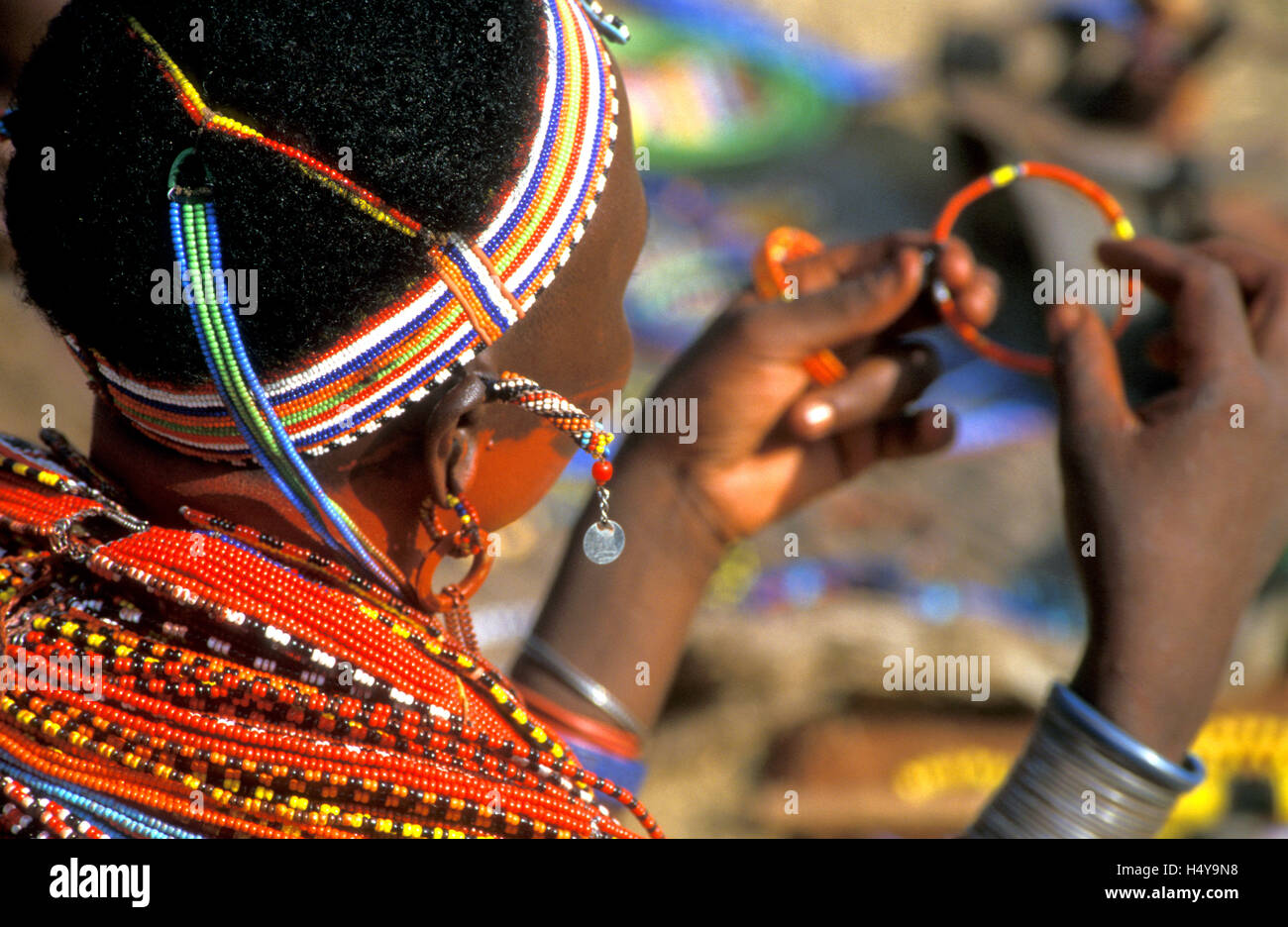 Samburu donna con perle, samburuland, Kenya Foto Stock