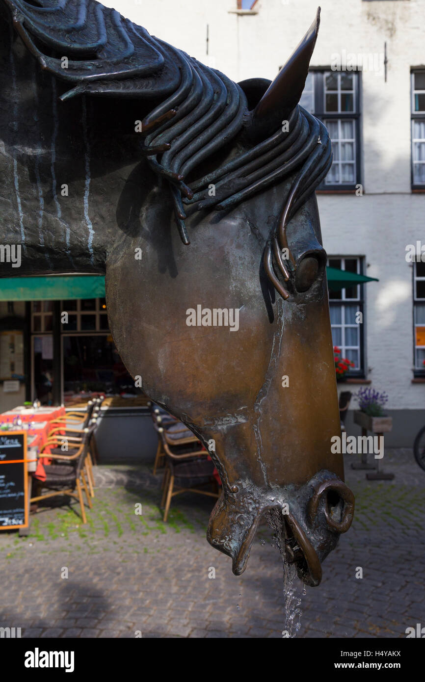 Testa di cavallo fontana potabile, Bruges Foto Stock