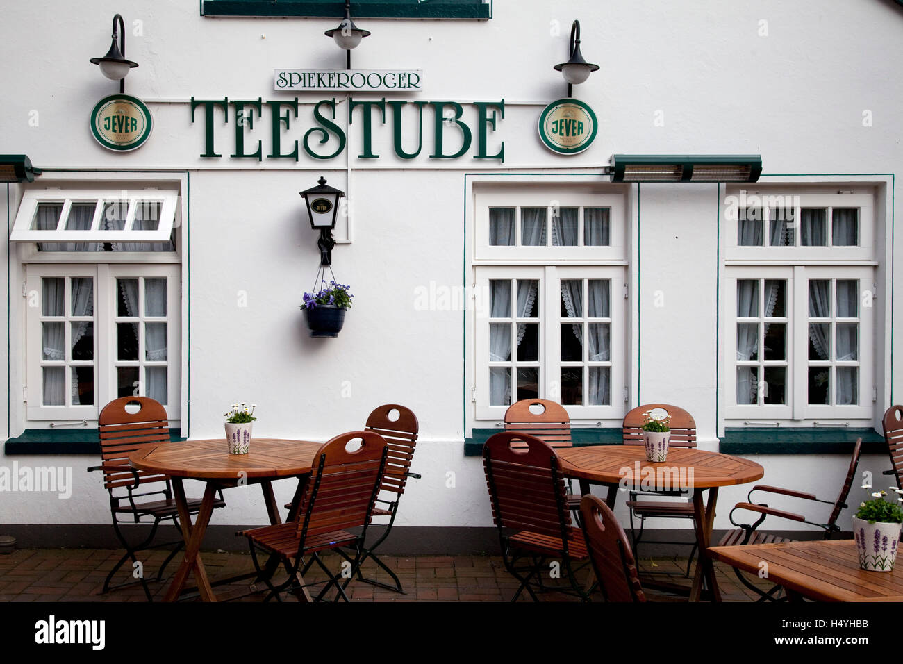 Teestube sala da tè, Spiekeroog Island, Frisia orientale, Bassa Sassonia Foto Stock