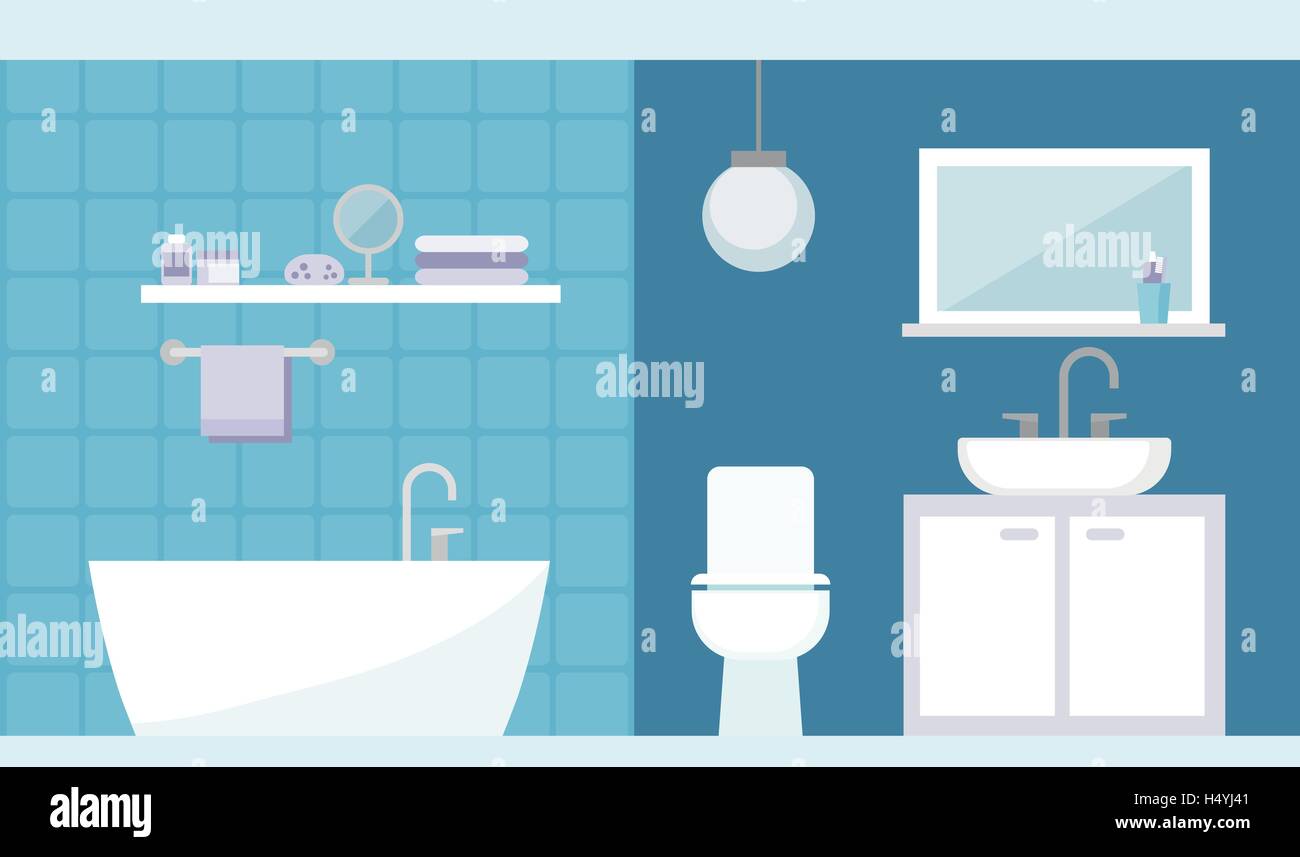 Moderno bagno interno con vasca da bagno e wc e lavandino, il concetto di design interno Illustrazione Vettoriale