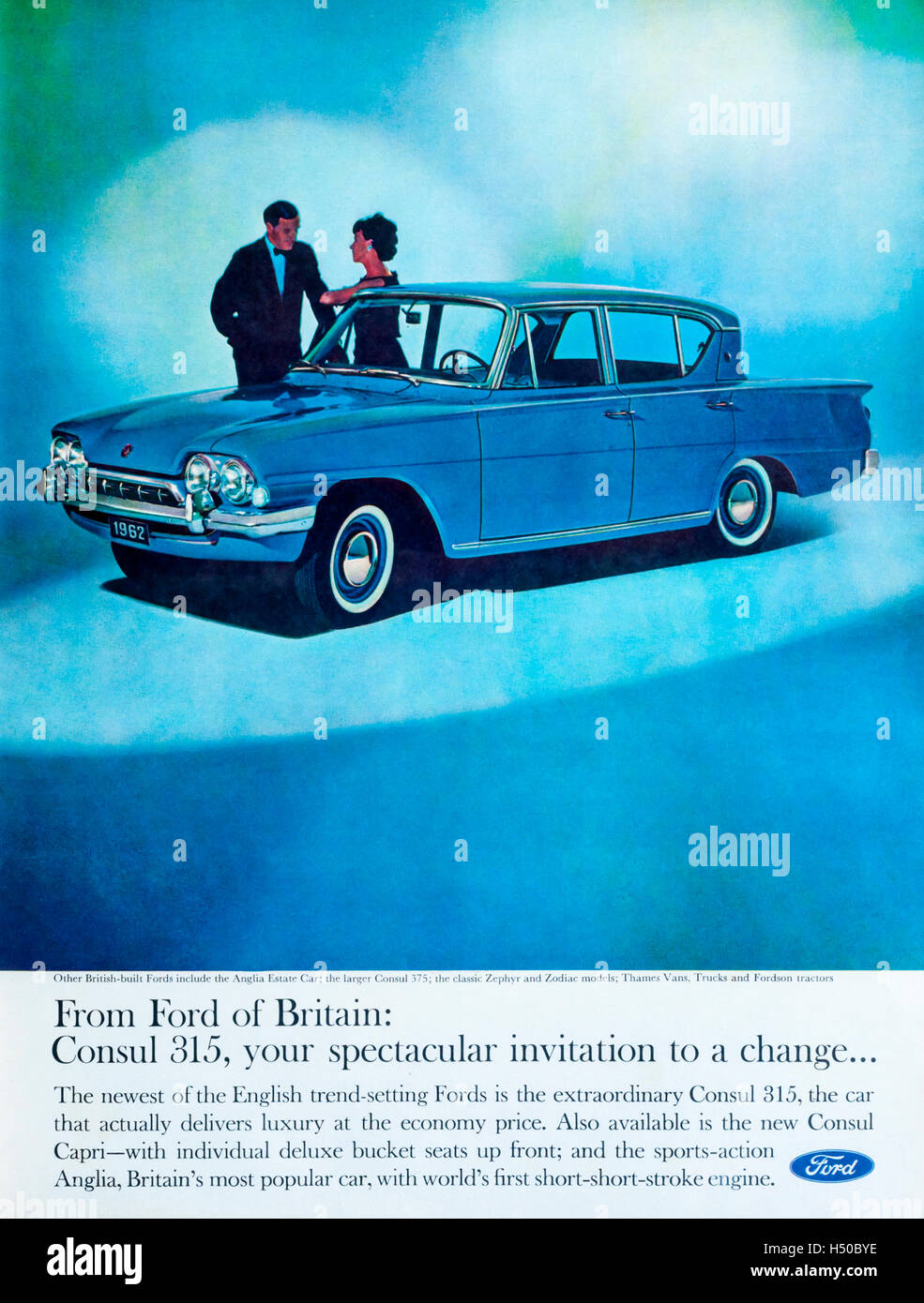 Anni sessanta magazine auto annuncio pubblicitario per la Ford Consul 315. Foto Stock