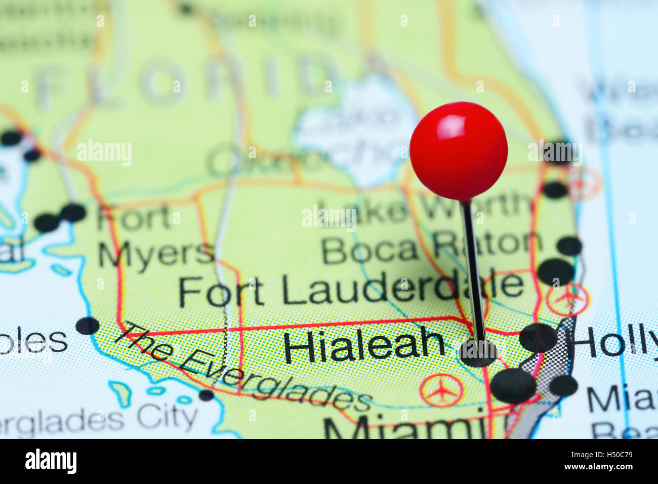 Hialeah imperniata su una mappa della Florida, Stati Uniti d'America Foto Stock