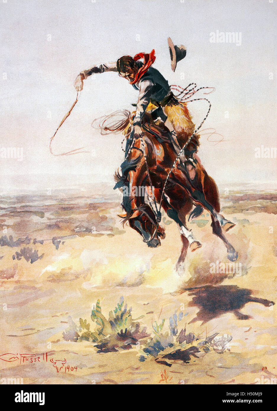 CHARLES MARION RUSSELL (1864-1926) artista americano. La sua pittura "un cattivo hoss' dal 1904 Foto Stock