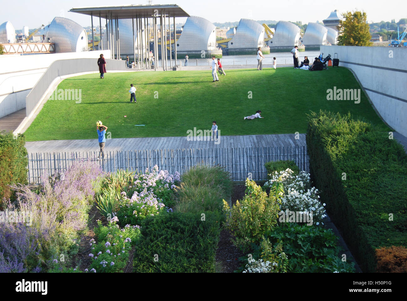 Thames Barrier Park Foto Stock