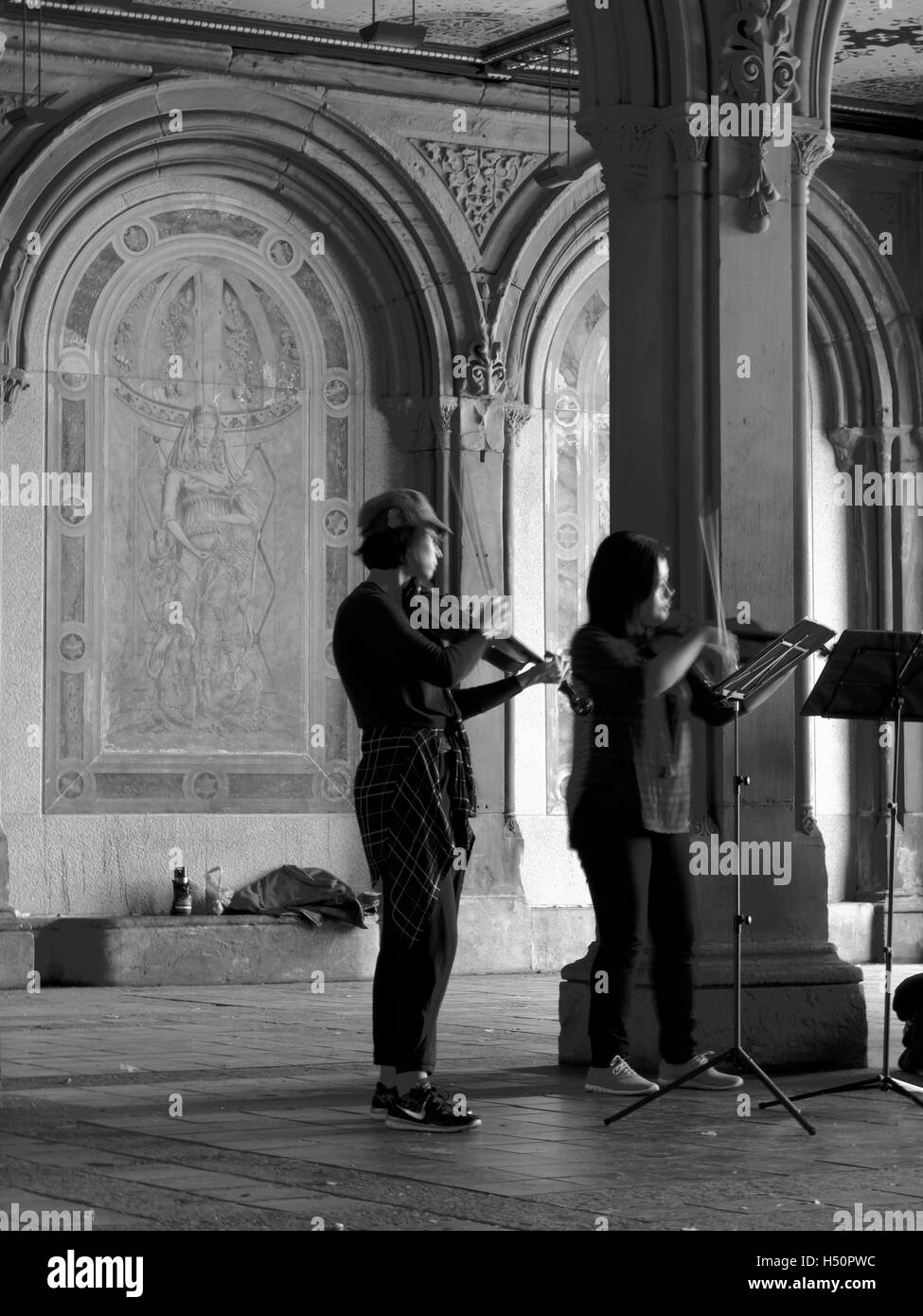 Violinisti a Central Park Foto Stock