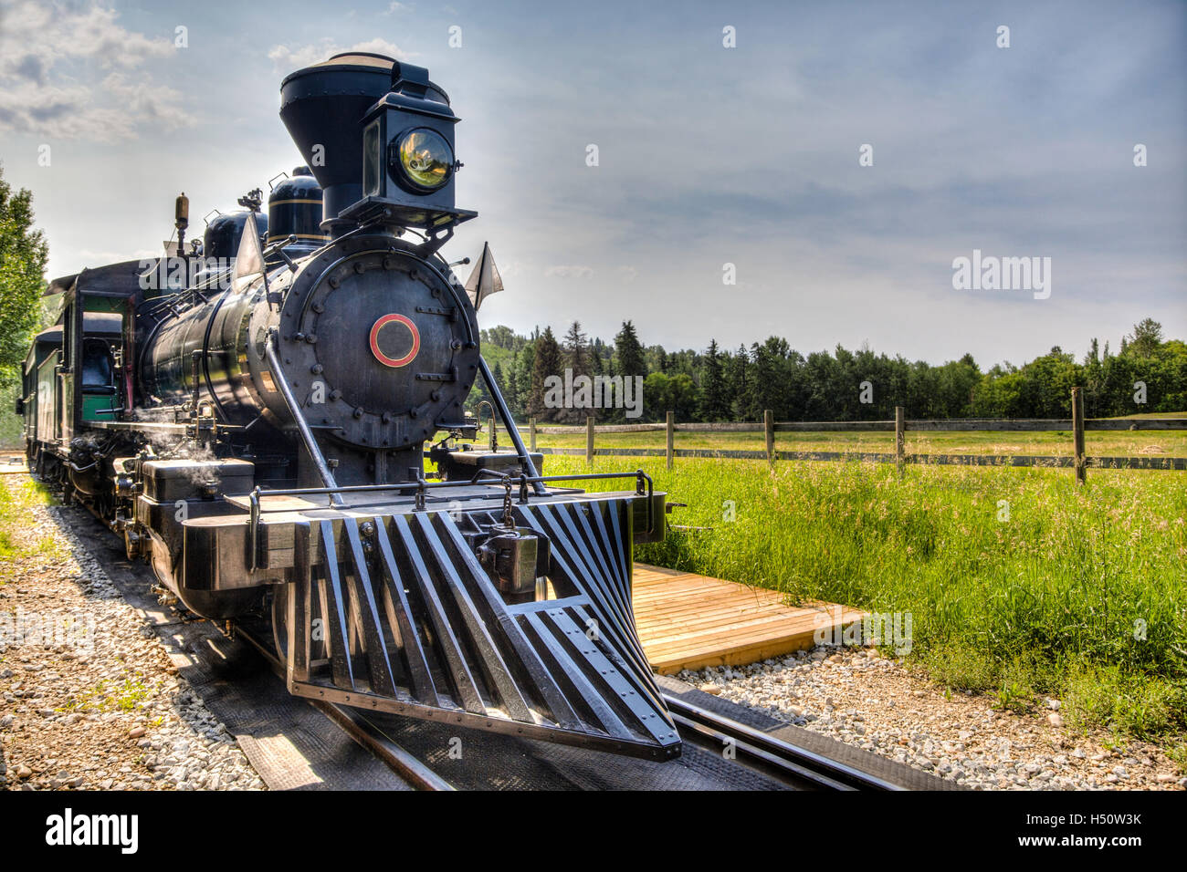 Una locomotiva vintage motore a vapore con copia spazio. Foto Stock