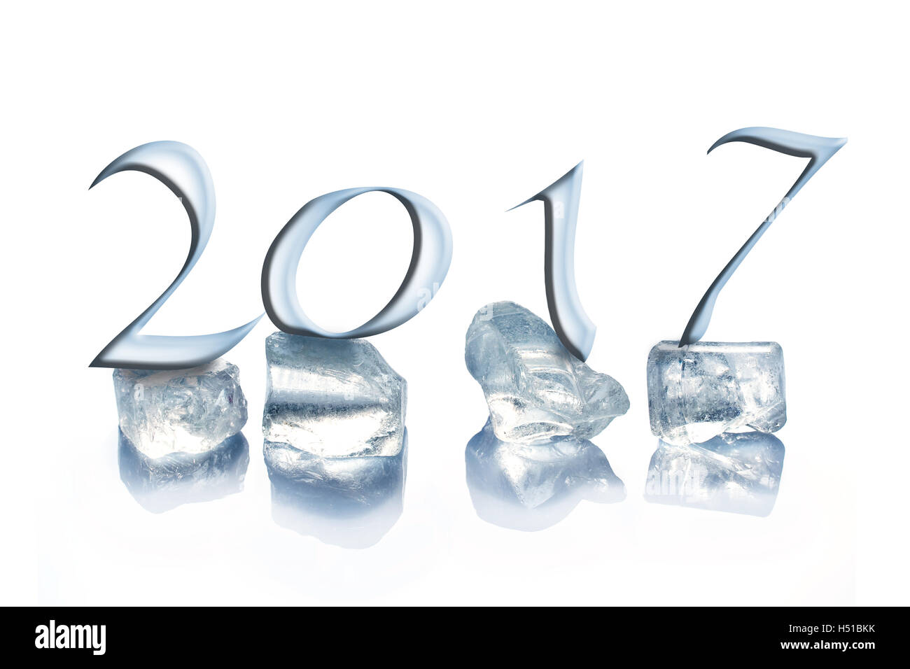 2017 cubetti di ghiaccio isolato su sfondo bianco Foto Stock