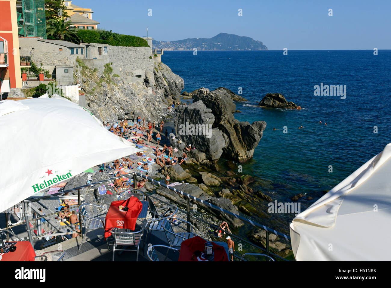 La spiaggia del villaggio di Nervi, Genova, Liguria, Italia, Europa Foto Stock