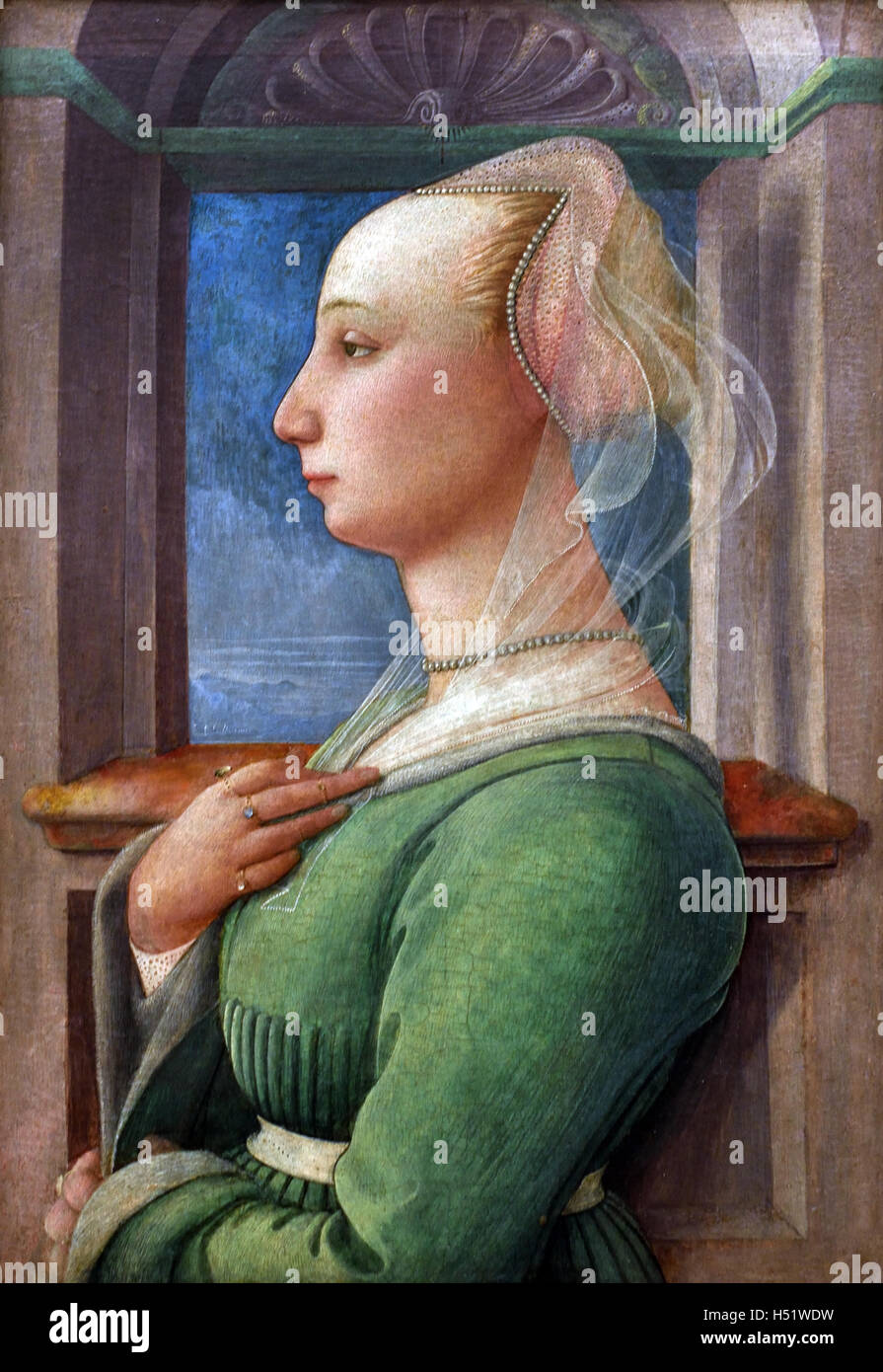Profilo di una giovane donna ritratto Fra Filippo Lippi 1445 pittore italiano Italia xv secolo Foto Stock