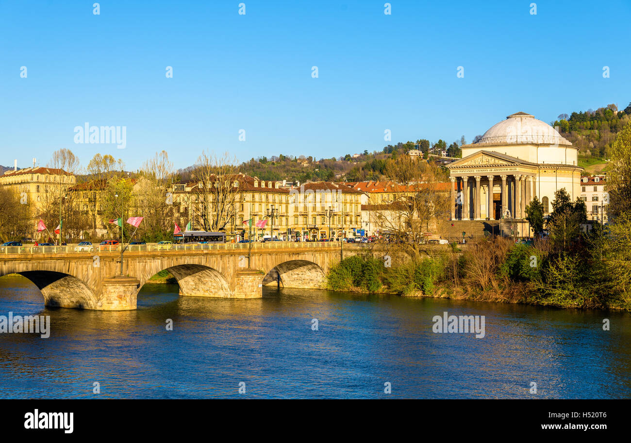 Vittorio Emanuele I. il ponte e la Chiesa della Gran Madre a Torino - Ita Foto Stock